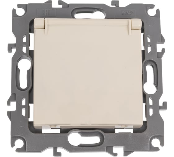 Розетка ЭРА 12-2103-02 2P+E Schuko со шторками с крышкой, 16A-250В, IP20, слоновая кость Б0014694