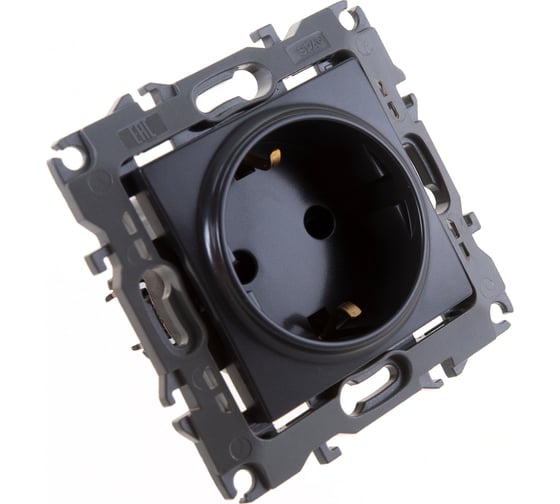 Розетка ЭРА 12-2102-05 2P+E Schuko со шторками, 16A-250В, IP20, антрацит Б0014691