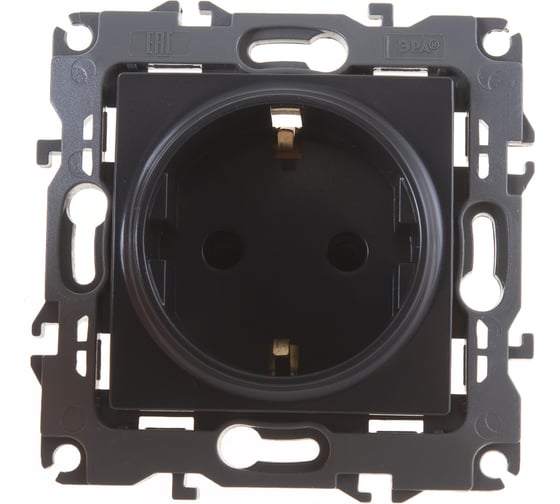 Розетка ЭРА 12-2102-05 2P+E Schuko со шторками, 16A-250В, IP20, антрацит Б0014691