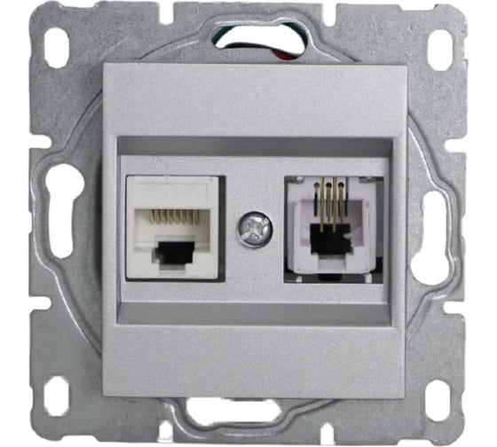 Розетка Vesta Electric Vesta-Electric Silver для сетевого кабеля LAN + PHONE двойная без рамки FRZ00010114SRM 1