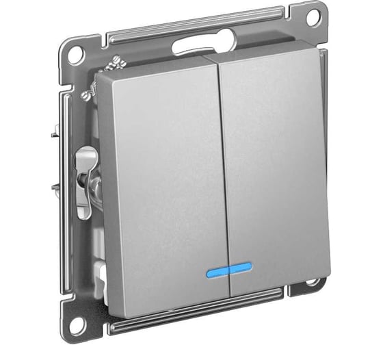 Механизм выключателя Systeme Electric 2-кл. ATLAS DESIGN с подсветкой сх.5а 10АХ алюминий 1240248 ATN000353 1