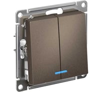 Механизм выключателя 2-клавишный Systeme Electric (Schneider Electric) ATLAS DESIGN с подсветкой сх.5а 10АХ мокко 1240377 ATN000653