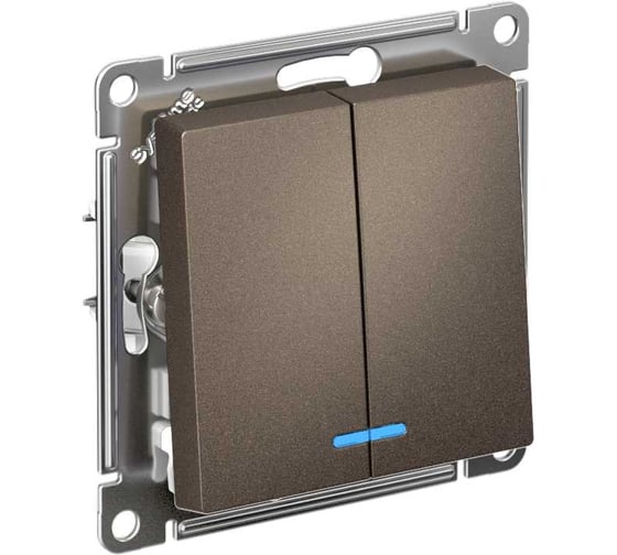 Механизм выключателя 2-клавишный Systeme Electric (Schneider Electric) ATLAS DESIGN с подсветкой сх.5а 10АХ мокко 1240377 ATN000653 1