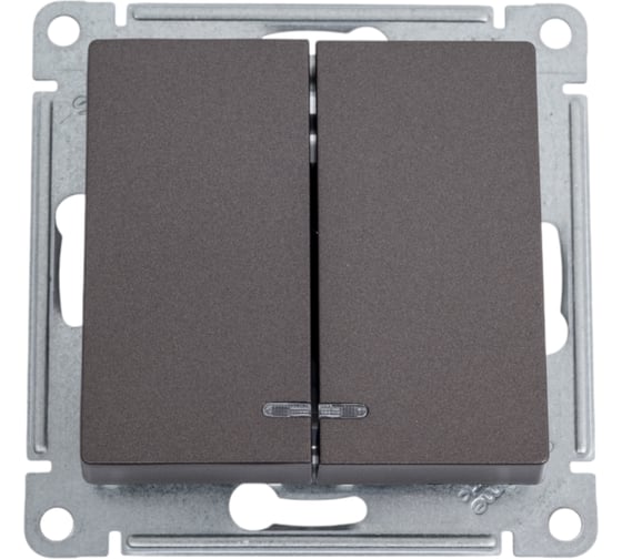 Механизм выключателя 2-клавишный Systeme Electric (Schneider Electric) ATLAS DESIGN с подсветкой сх.5а 10АХ мокко 1240377 ATN000653 1