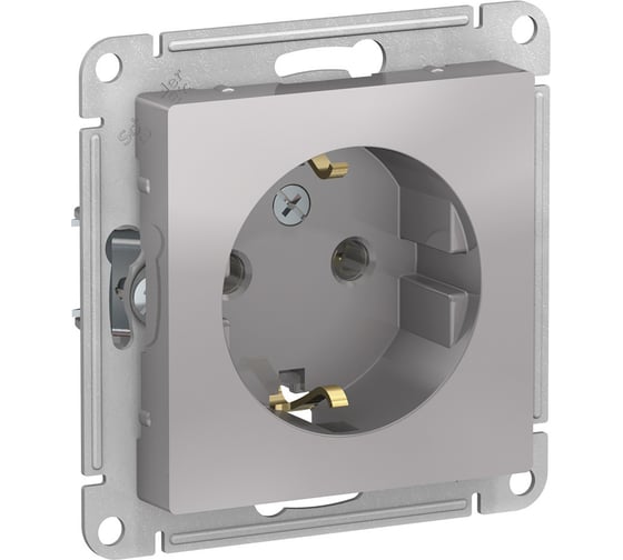 Механизм розетки Systeme Electric 1-м СП ATLAS DESIGN с заземлением, 16А, алюминий ATN000343 1240240