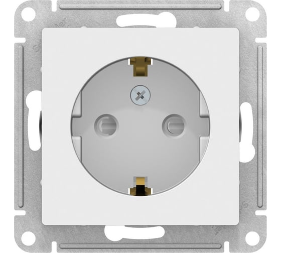 Механизм розетки Systeme Electric 1-м СП ATLAS DESIGN с заземлением, защитные шторки, 16А, белый 1240148