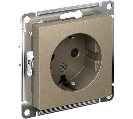 Механизм розетки Systeme Electric 1-м СП ATLAS DESIGN с заземлением, защитные шторки, 16А, шампань 1240328 ATN000545