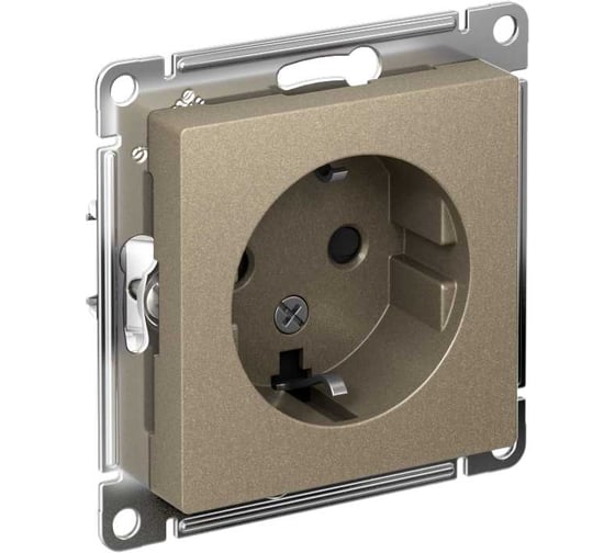 Механизм розетки Systeme Electric 1-м СП ATLAS DESIGN с заземлением, защитные шторки, 16А, шампань 1240328 ATN000545