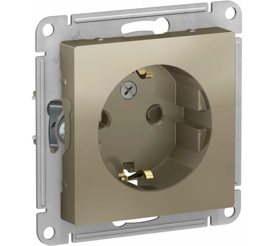Механизм розетки Systeme Electric 1-м СП ATLAS DESIGN с заземлением, защитные шторки, 16А, шампань 1240328 ATN000545