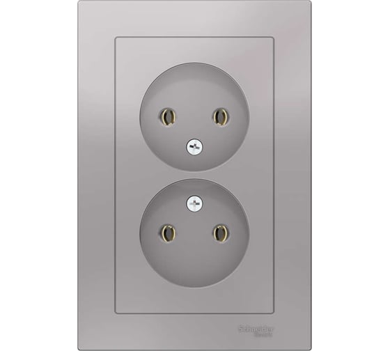 Розетка Systeme Electric 2-м ATLAS DESIGN без заземления, 16А, в сборе, алюминий ATN000320 1240229