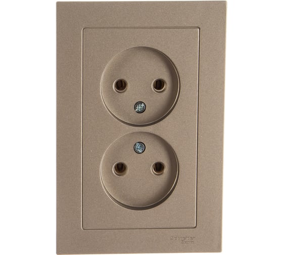 Розетка Systeme Electric 2-м ATLAS DESIGN без заземления, 16А, в сборе, шампань ATN000520 1240315