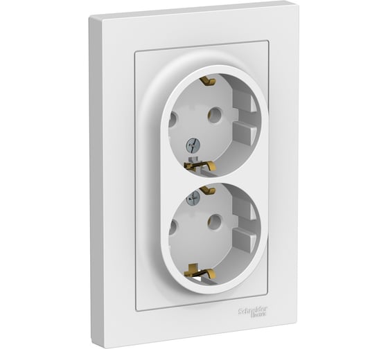 Розетка Systeme Electric 2-м ATLAS DESIGN с заземлением, 16А, в сборе, белая ATN000124 1240135