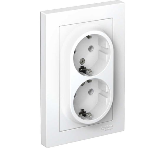 Розетка Systeme Electric 2-м ATLAS DESIGN с заземлением, 16А, в сборе, белая ATN000124 1240135 1