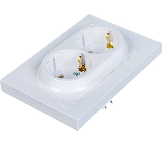 Розетка Systeme Electric 2-м ATLAS DESIGN с заземлением, 16А, в сборе, белая ATN000124 1240135