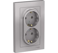 Розетка Systeme Electric 2-м ATLAS DESIGN с заземлением, 16А, в сборе, алюминий ATN000324 1240231