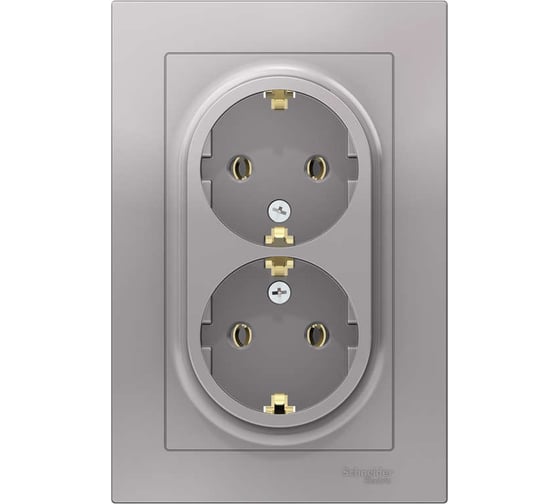 Розетка Systeme Electric 2-м ATLAS DESIGN с заземлением, 16А, в сборе, алюминий ATN000324 1240231