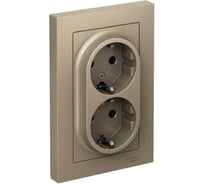 Розетка двойная Systeme Electric (Schneider Electric) AtlasDesign, с заземлением, 16 А, в сборе, шампань ATN000524
