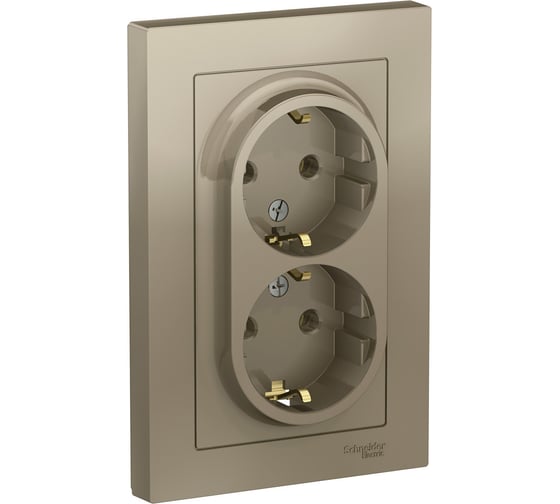 Розетка Systeme Electric 2-м ATLAS DESIGN с заземлением, 16А, в сборе, шампань ATN000524 1240317