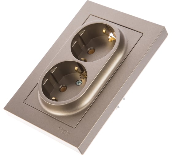 Розетка Systeme Electric 2-м ATLAS DESIGN с заземлением, 16А, в сборе, шампань ATN000524 1240317