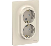 Розетка Systeme Electric 2-м UNICA NEW защитные шторки, с заземлением, винтовой зажим, бежевая NU206744 1239761
