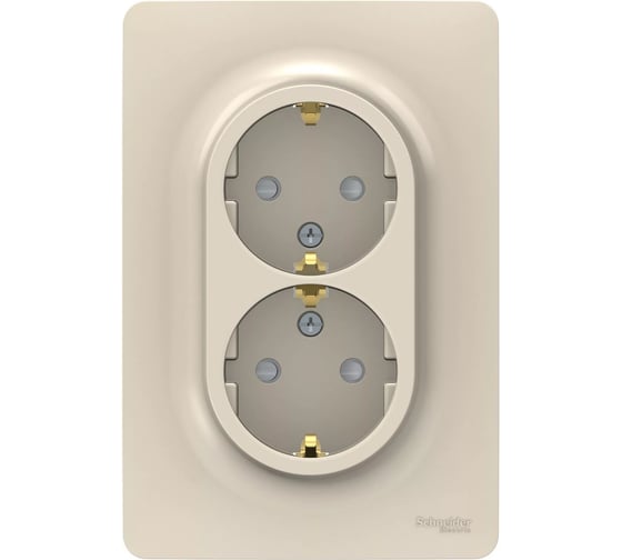 Розетка Systeme Electric 2-м UNICA NEW защитные шторки, с заземлением, винтовой зажим, бежевая NU206744 1239761