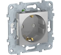 Розетка Systeme Electric UNICA NEW без защитных шторок, с заземлением, с быстрозажимными клеммами, алюминий 1239888