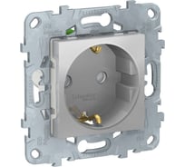 Розетка Systeme Electric UNICA NEW защитные шторки, с заземлением, с быстрозажимными клеммами, алюминий 1239892