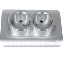 Розетка Luxar deco с/у двойная с з/к серебро с рифленой рамкой, 250в 16а (10.037.03) 4606400421146