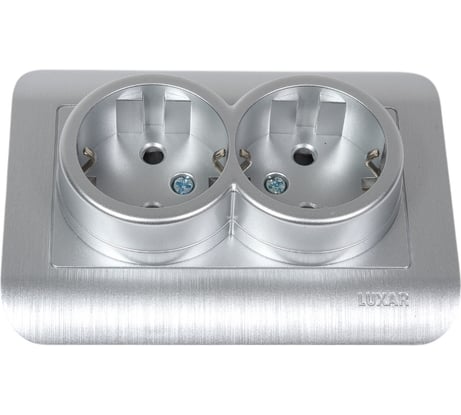 Розетка Luxar deco с/у двойная с з/к серебро с рифленой рамкой, 250в 16а (10.037.03) 4606400421146