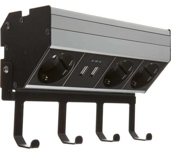 Встраиваемый блок розеток NAVAKO Aspect hg silver/black с крючками 12109