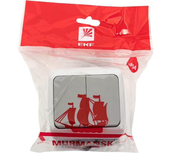 Выключатель EKF Мурманск 2-клавишный 10А IP54 серый EFV10-023-30-54