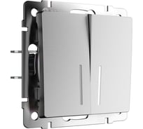 Двухклавишный проходной выключатель WERKEL с подсветкой серебряный матовый a063616