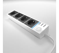 Розеточный блок WERKEL 4-х местный + 3 USB белый/черный a041432