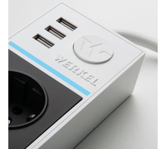 Розеточный блок WERKEL 4-х местный + 3 USB белый/черный a041432