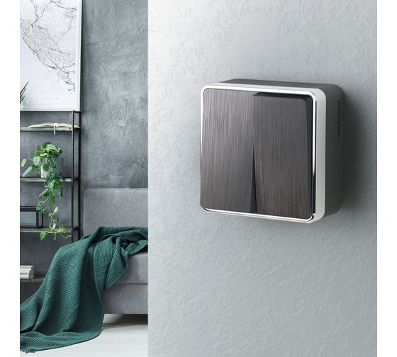 Двухклавишный выключатель Werkel WL15 03 01 Gallant графит рифленый a041393