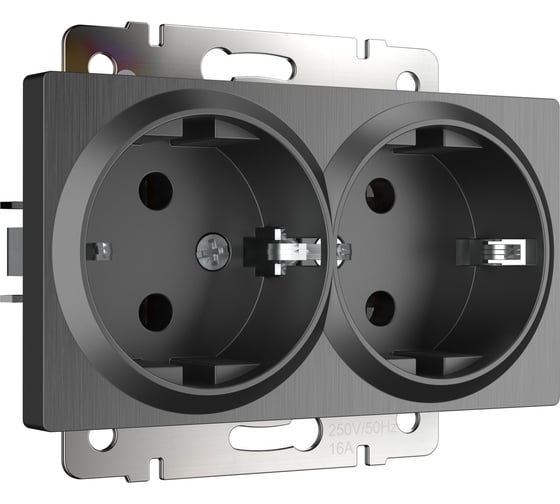 Двойная розетка с заземлением Werkel WL04 SKG 02 IP20 графит рифленый a046604