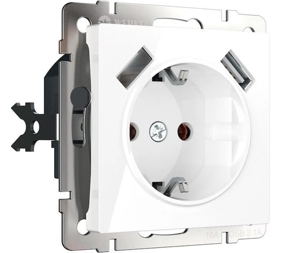 Розетка Werkel WL01 SKGS USBx2 IP20 с заземлением, шторками и USBх2 a033473 1