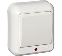 Одноклавишный выключатель Systeme Electric ОП Прима 6А IP20 с индик. монтаж. пластиной бел. A16-046M-B