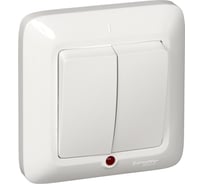 Двуклавишный выключатель Systeme Electric СП Прима 6А IP20 с индикацией, белый, опт. упак S56-039-B