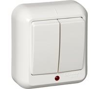 Двухклавишный выключатель Systeme Electric ОП Прима 6А IP20 с индик. белый, опт. упак A56-007-B