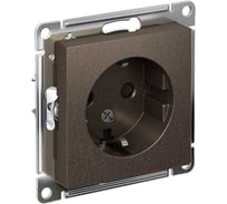 Механизм розетки 1-м Systeme Electric (Schneider Electric) ATLAS DESIGN с заземлением, защитные шторки, 16 А, мокко, арт. ATN000645