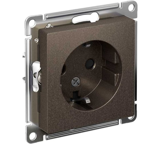 Механизм розетки 1-м Systeme Electric (Schneider Electric) ATLAS DESIGN с заземлением, защитные шторки, 16 А, мокко, арт. ATN000645