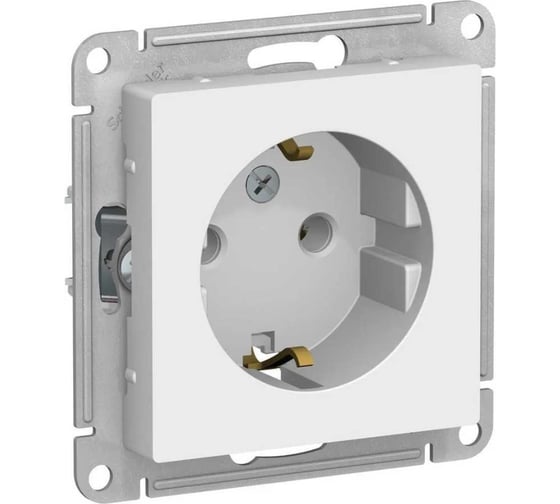 Механизм розетки Systeme Electric 1-м СП ATLAS DESIGN с заземлением 16А белый ATN000143