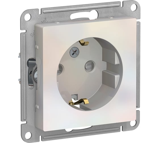 Механизм розетки Systeme Electric 1-м СП ATLAS DESIGN с заземлением, защитные шторки 16А жемчуг ATN000445
