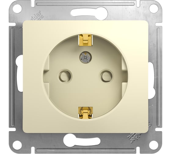 Механизм розетки Systeme Electric 1-м СП Glossa 16А защитные шторки, с заземлением, бежевый GSL000245