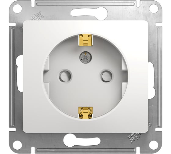 Механизм розетки Systeme Electric 1-м СП Glossa 16А защитные шторки, с заземлением, белый GSL000145