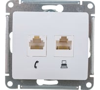 Механизм розетки Systeme Electric компьютерная + телефонная 2-м СП Glossa RJ11 + RJ45 белый GSL000185