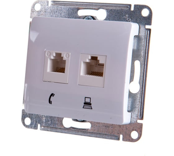 Механизм розетки Systeme Electric компьютерная + телефонная 2-м СП Glossa RJ11 + RJ45 белый GSL000185