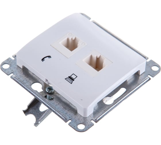 Механизм розетки Systeme Electric компьютерная + телефонная 2-м СП Glossa RJ11 + RJ45 белый GSL000185