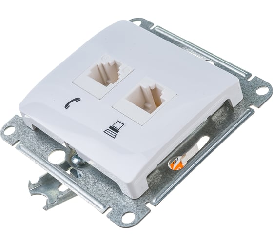 Механизм розетки Systeme Electric компьютерная + телефонная 2-м СП Glossa RJ11 + RJ45 белый GSL000185
